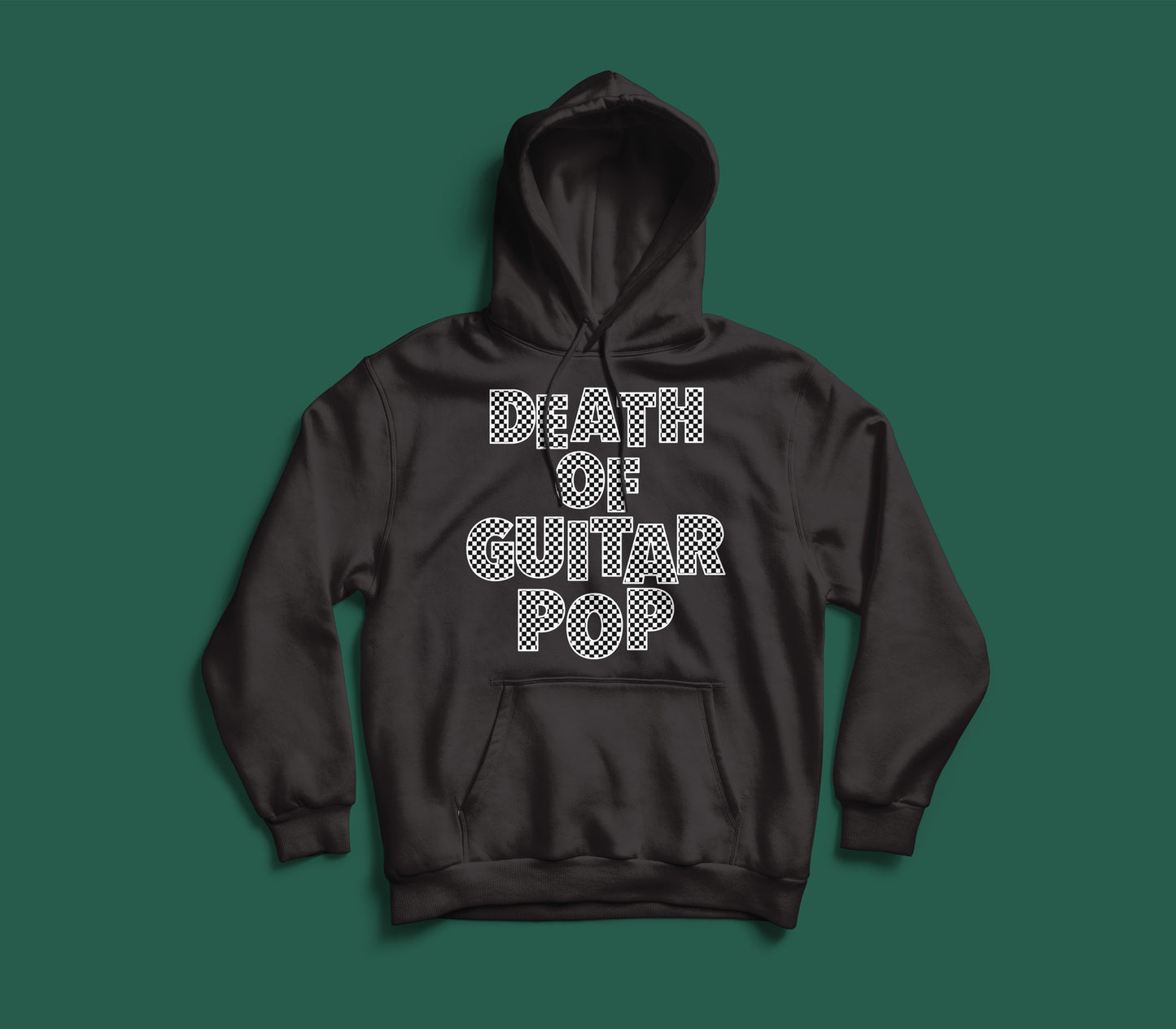 DEATH OF GUITAR POP CHECKERED LOGO UNISEX HOODIE (BLACK)