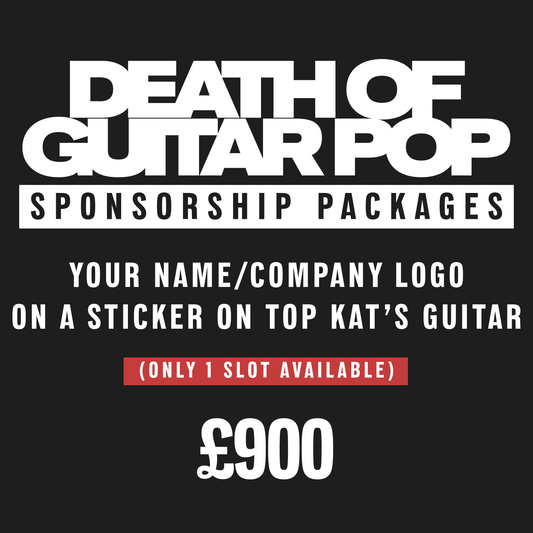 Your name/company logo printed on a sticker on Top Kat’s guitar