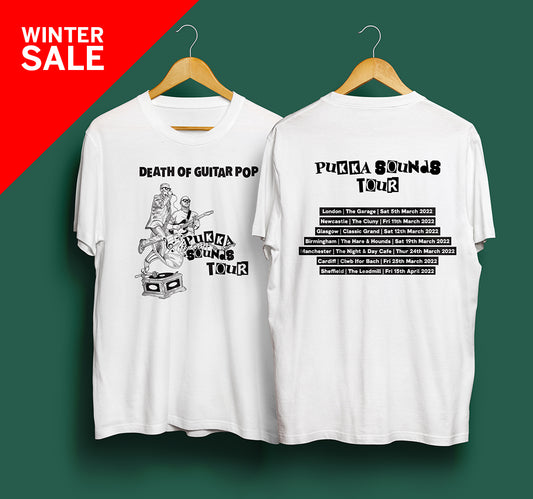 DEATH OF GUITAR POP - OFFICIAL 'PUKKA SOUNDS TOUR' T-SHIRT (WHITE)